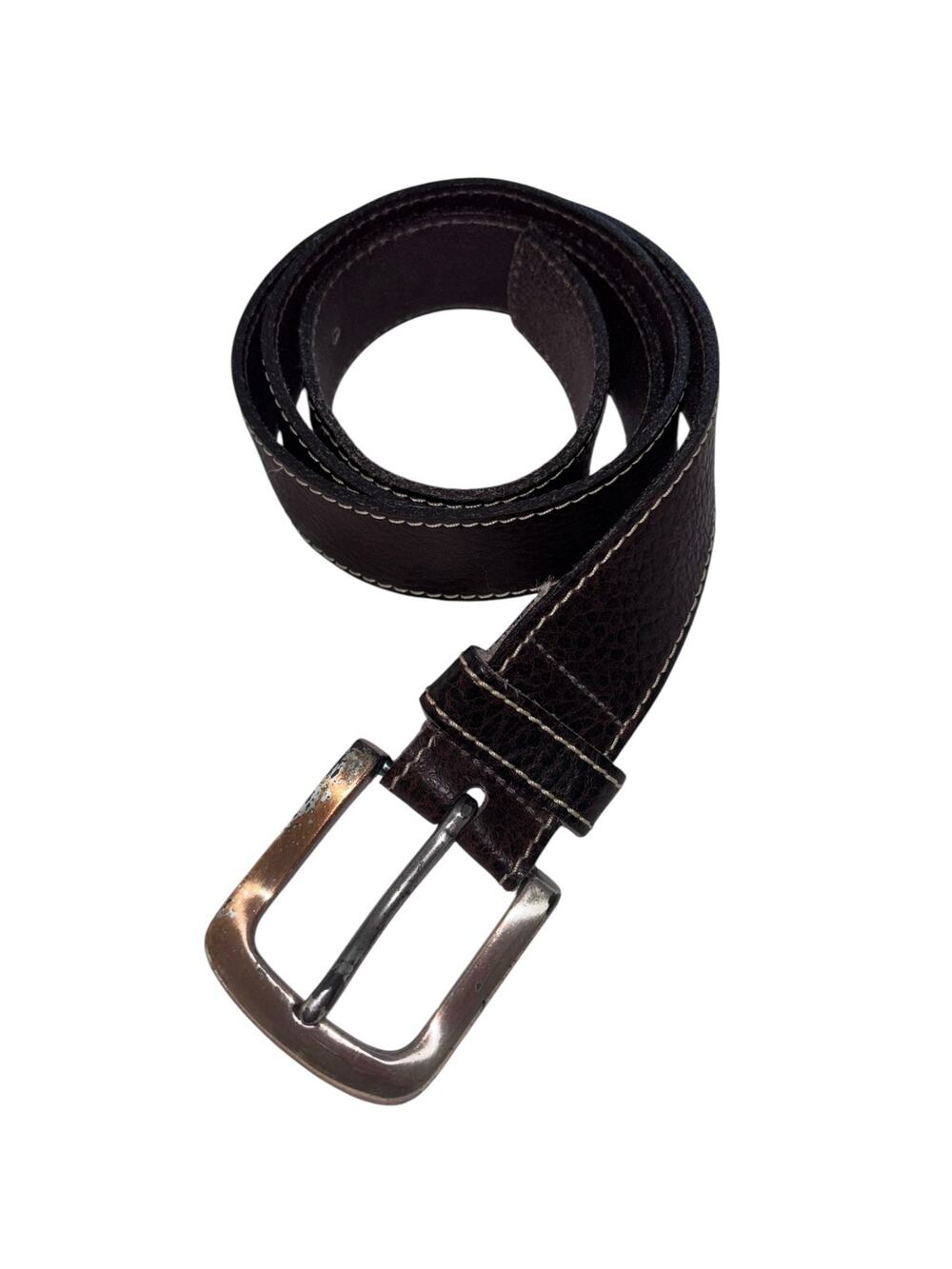 Bass Genuine Leather Belt Size 38 Brown Pebbled ilver Tone Belt Has Wear